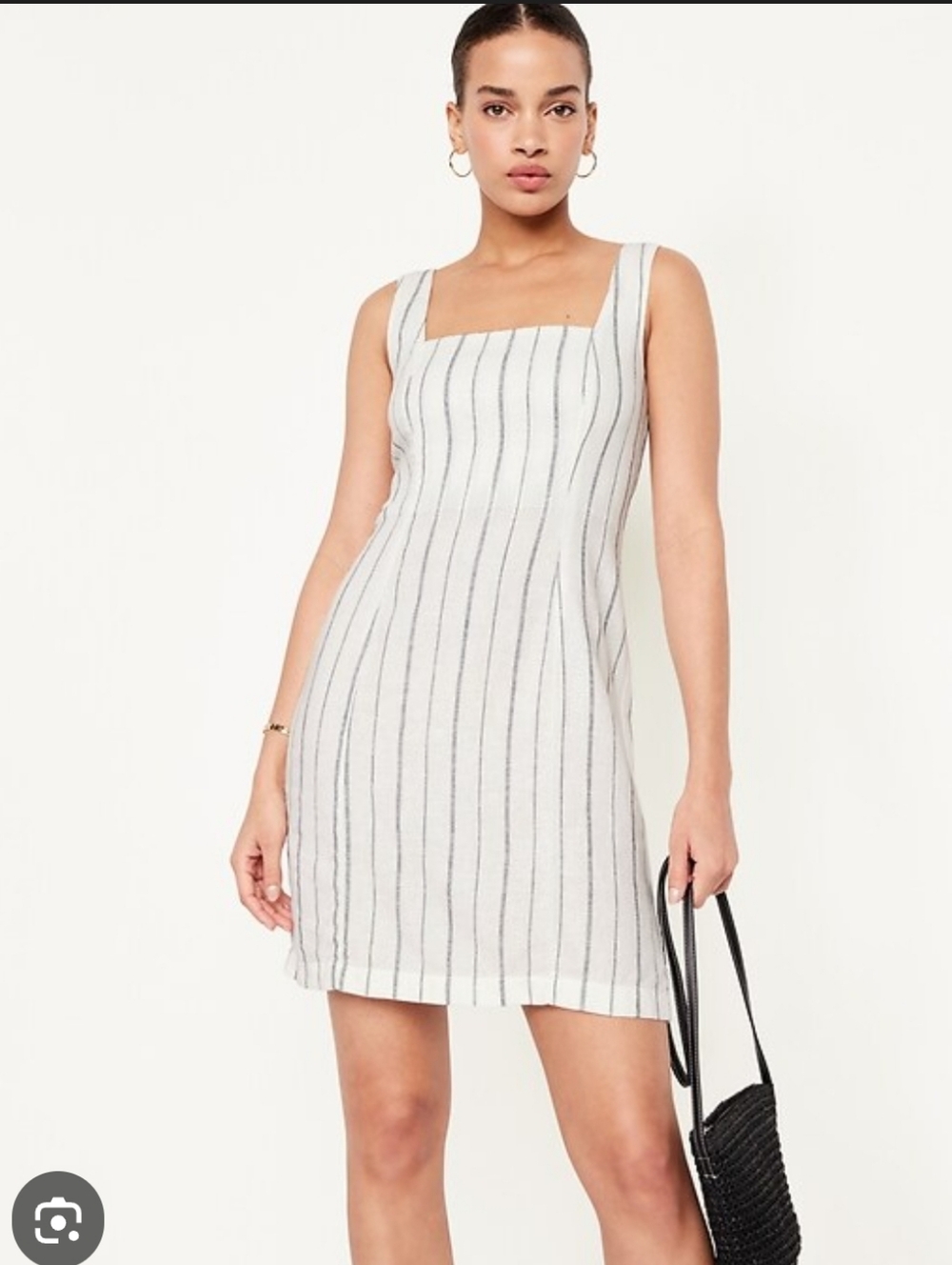 🌸OLD NAVY Summer Square Neck White Linen-Blend Stripe Mini Dress!